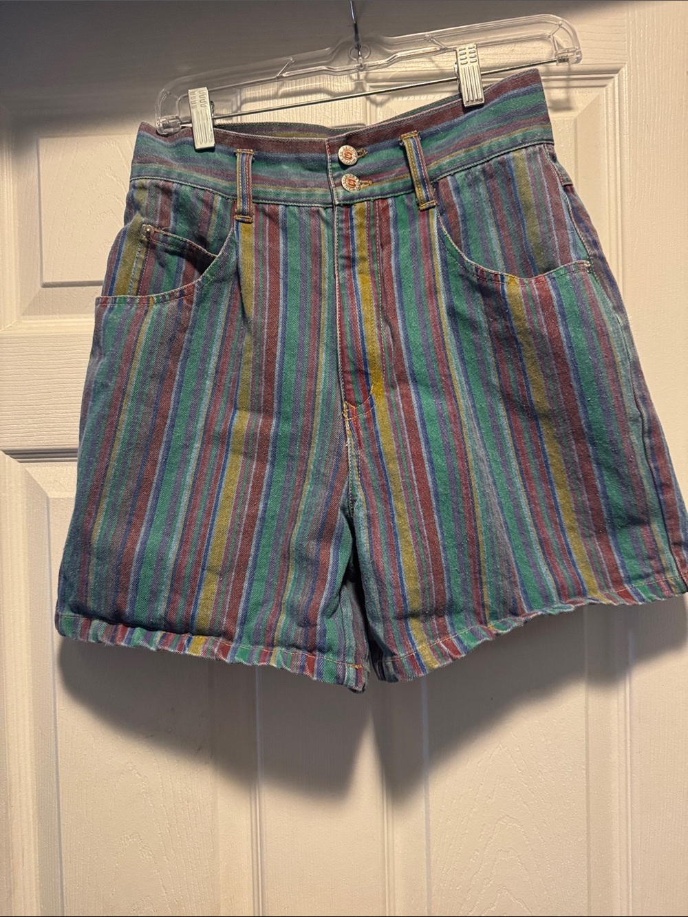 Vintage Striped High-Waist Shorts in Blue, Green, Purple, Pink, Yellow